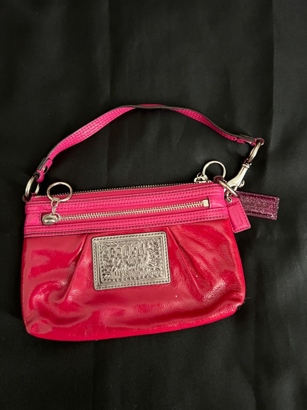 Coach Hot Pink Patent Leather Wristlet with Silver Hardware